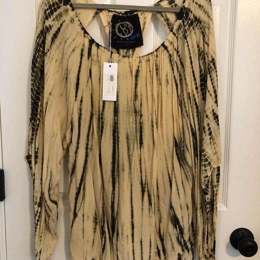 NWT Blue Life Tie-Dye Beige and Black Blouse